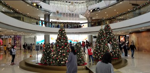 Oval Atrium of IFC mall decorated with Christmas mood in Central, Hong Kong
