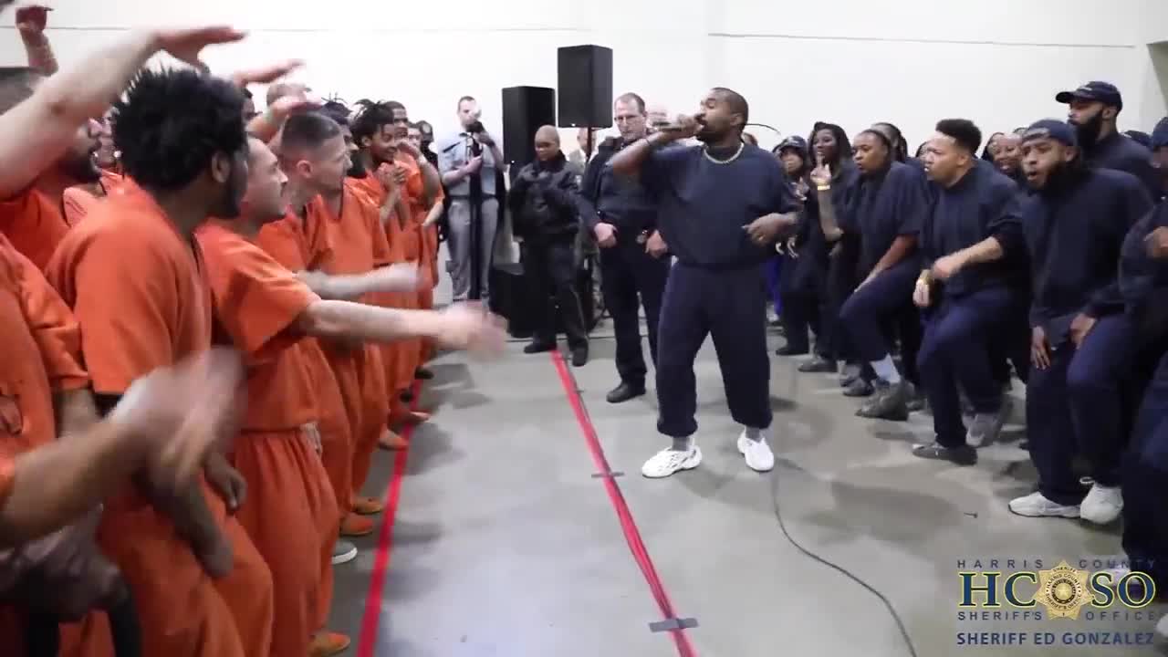 Rapper Kanye West performs for Texas jail inmates