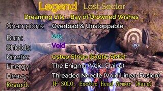 Destiny 2 Legend Lost Sector: Dreaming City - Bay of Drowned Wishes 5-2-22