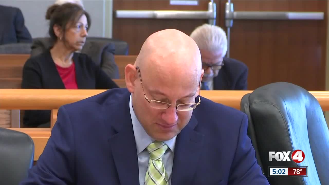 Mark Sievers appears emotional during opening statements