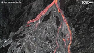 Drönare fångar otroliga bilder av lava som flyter från vulkanen Kilauea
