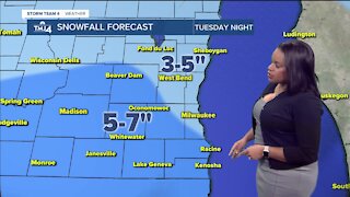 Snowfall continues overnight into Wednesday