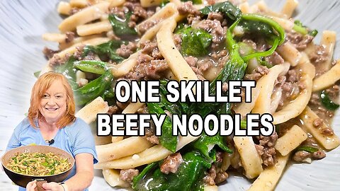 Just ONE SKILLET BEEFY NOODLES, A Fast Easy Ground Beef Meal Idea