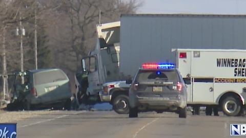 Van drives into semi in Omro