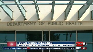 Local order rescinded, public health tells residents to follow state order