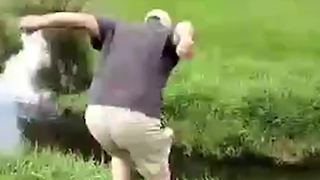 Man Fails At Jumping Across a Creek