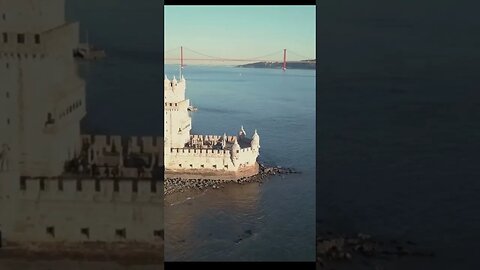 Portugal , BELEM TOWER in Lisbon drone view #shorts