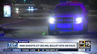Man shoots at ceiling, bullet hits his face