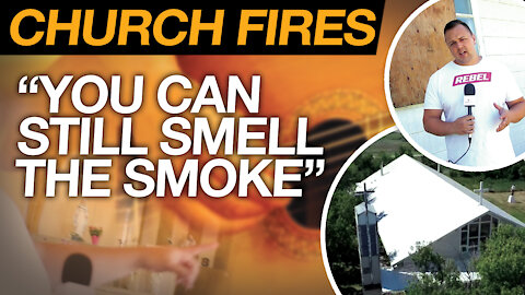 Priest tours burned Catholic church with Rebel News on Siksika First Nation