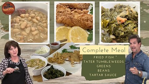 Fried Fish, Tater Tumbleweeds, Beans & Greens (#1045)