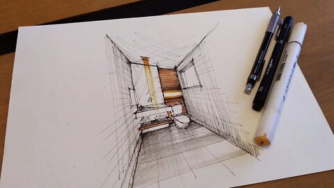 Sketch de arquitetura - Desenhando um banheiro em perspectiva