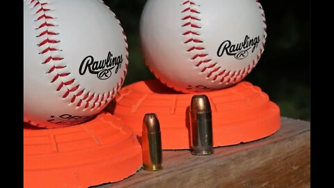 9mm vs 45acp - shooting baseballs!!!