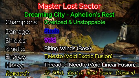 Destiny 2, Master Lost Sector, Aphelion's Rest on the Dreaming City 1-17-22