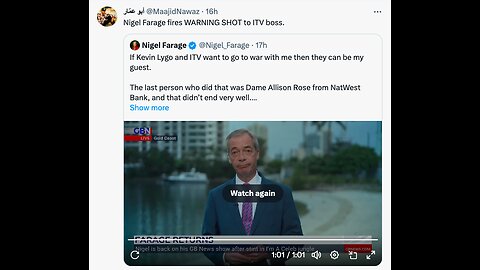 WARRIOR CREED - UK Brexit Leader Nigel Farage Fires Warning Shot to ITV Boss
