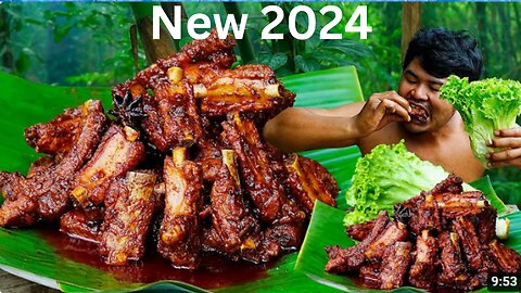 New 2024 Pork Ribs Honey Recipe | Fried Braise Pork Ribs Honey Cooking In Forest