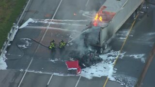 Firefighters extinguish flames after semi-truck catches fire on Florida's Turnpike