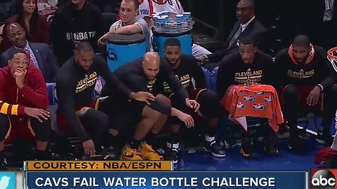 LeBron fails water bottle flip challenge during game