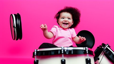 "Dancing to the Beat: Toddler Baby Girl on Drums"