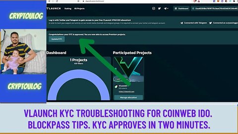 Vlaunch KYC Troubleshooting For Coinweb IDO. Blockpass Tips. KYC Approves In Two Minutes.