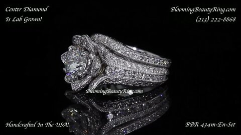 Small Hand Engraved Blooming Beauty Engagement Ring Set