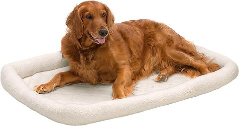 Furhaven Dog Bed for Large Dogs, 100% Washable, Sized to Fit Crates - Sherpa Fleece Bolster Crate Pad - Cream, Extra Large/XL