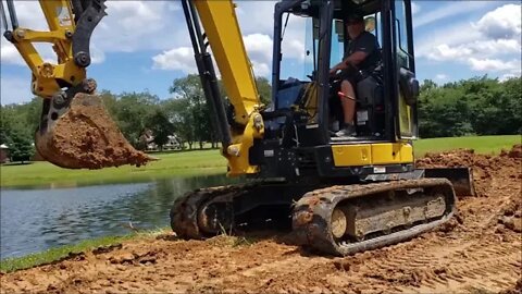Pond Dam repair. We could NOT find the leak!! PART 2 completion! Yanmar Excavator & Bobcat T650!