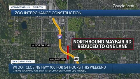 Southbound WIS 100 to close for 54 hours this weekend