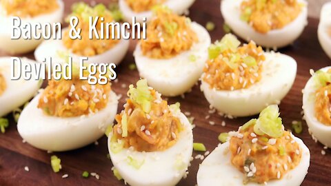 Delicious!!! Bacon and Kimchi Deviled Eggs - Prepared in Minutes
