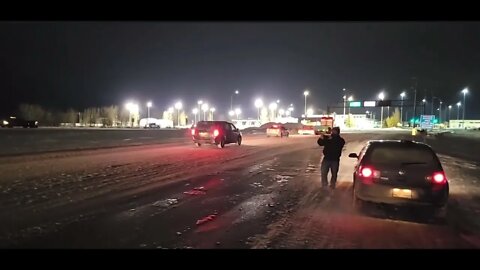 Truckers Stage Protest Against Mandates At The U.S.-Canada Border at Emerson, Manitoba