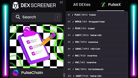 Dexscreener watchlist set up for PulseChain : The Mint Factory