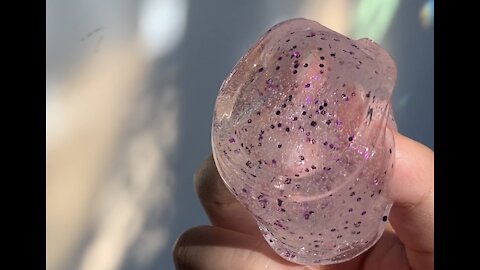 Clear slime with purple glitters (ASMR)