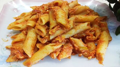 Red tomato paste pasta recipe with egg, a delicious pasta