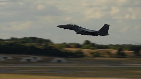 F-15E Strike Eagles take off in support of NATO Air Shielding