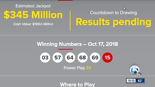 Powerball winning numbers drawn; jackpot worth $345 million