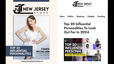 CHARIS MICHELSEN WAS NAMED ONE OF THE "TOP 20 INFLUENTIAL PERSONALITIES" BY NEW JERSEY TIMES