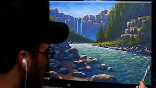 Acrylic Landscape Painting of a Rocky Stream - Time Lapse - Artist Timothy Stanford