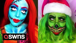Make-up artist transforms her face into terrifying ZOMBIE GRINCH