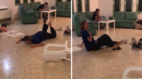 Girl tries to jump off chair, ends in hilarious epic disaster