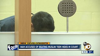 Man accused of beating Muslim teen hides in court