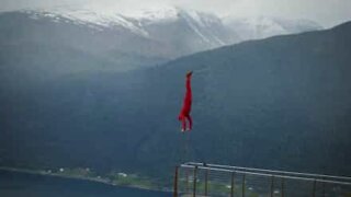 Gymnast performs breathtaking handstand