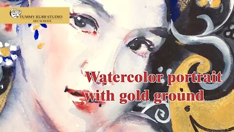 Learn to paint: watercolor portrait with Daniel Smith Watercolor Ground in Iridescent Gold