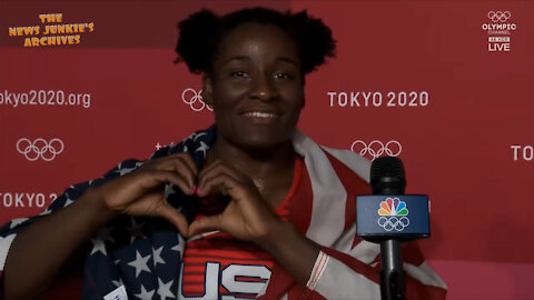 Gold medalist Tamyra Mensah-Stock: "I love representing the US. I freakin love living there..!"