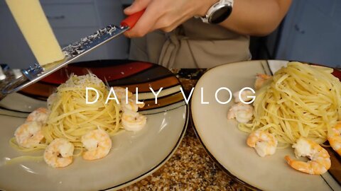 Daily Vlog | Jjajangmyeon noodles, corn fritters, kale corn salad, shrimp pasta, work home life ASMR