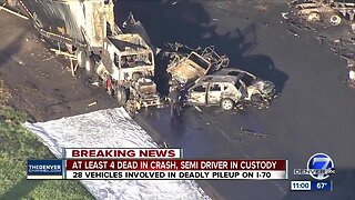 Four dead, semi driver arrested after I-70 fiery crash involving 28 vehicles