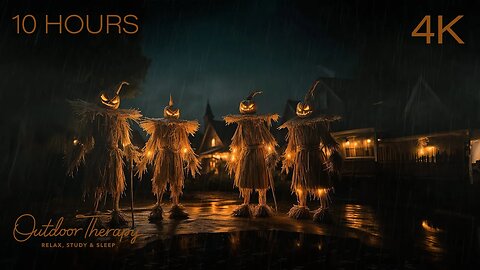 Spooky Scarecrows in the Rain | 10 Hour Halloween Ambience with Rain & Eerie Atmospheric Sounds