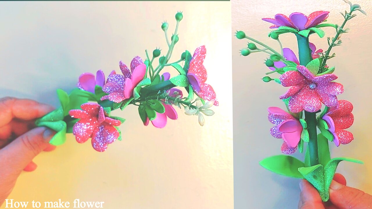 DIY Foam flowers making - diy glitter foam sheet craft ideas - how to make  small rose - eva foam 