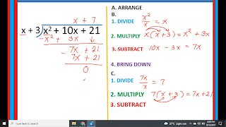 DIVISION OF POLYNOMIALS BY LONG DIVISION METHOD