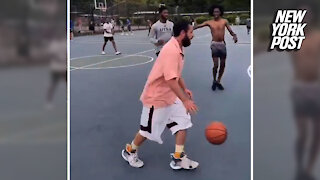 Adam Sandler pickup hoops game goes viral for his outfit and teammates