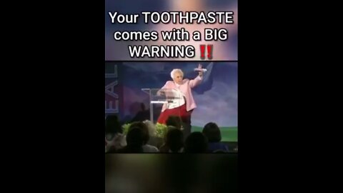 Colgate toothpaste and its warning is exposed by this elderly woman.
