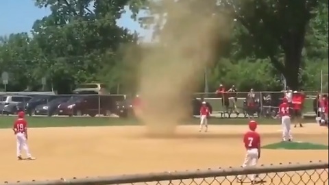 ‘Tornado timeout’: Video shows dust devil whipping up during children’s baseball game